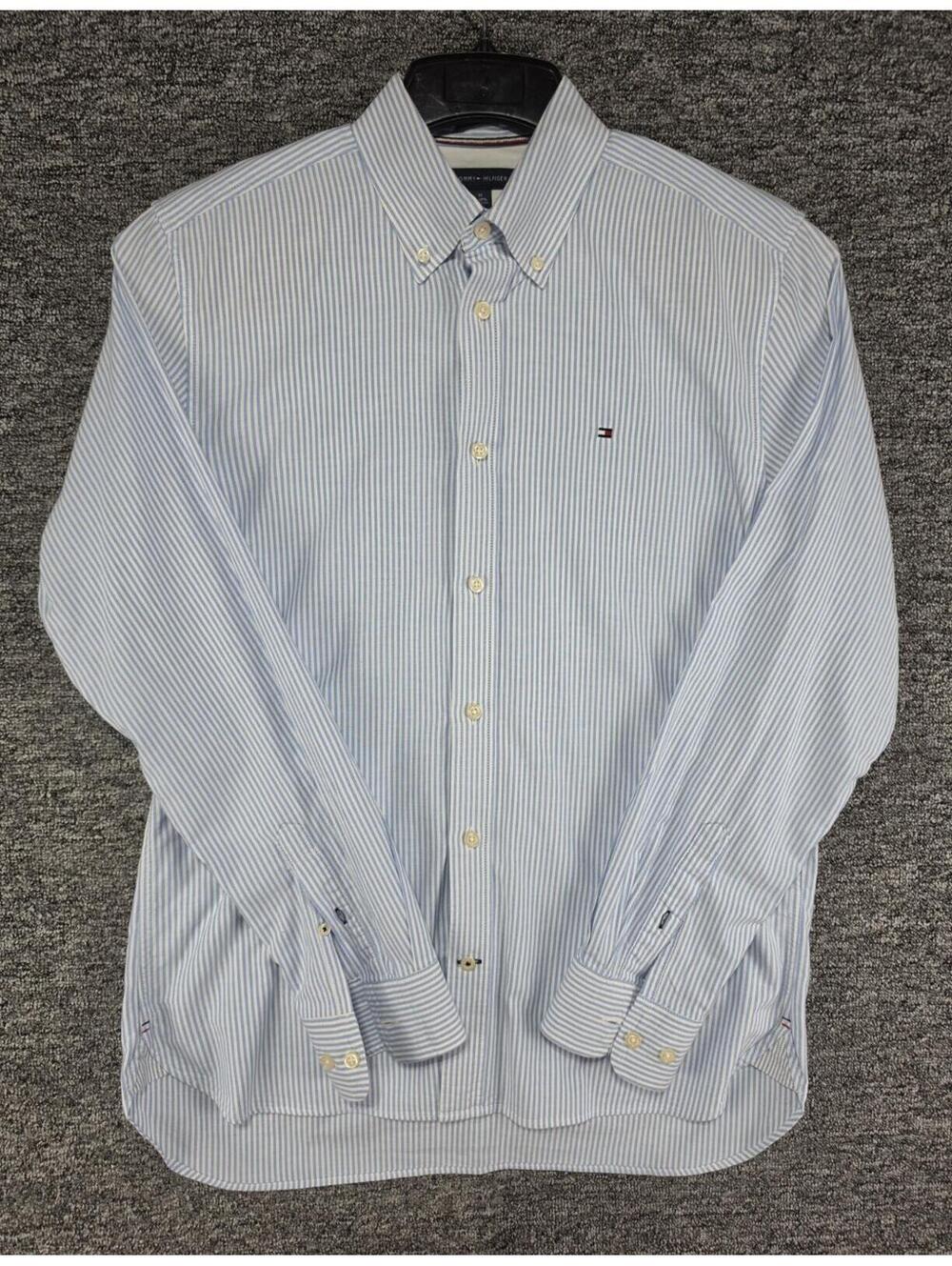 Tommy Hilfiger Men's Regular Fit Stretch Dress Shirt Blue/White Stripe M 32/33